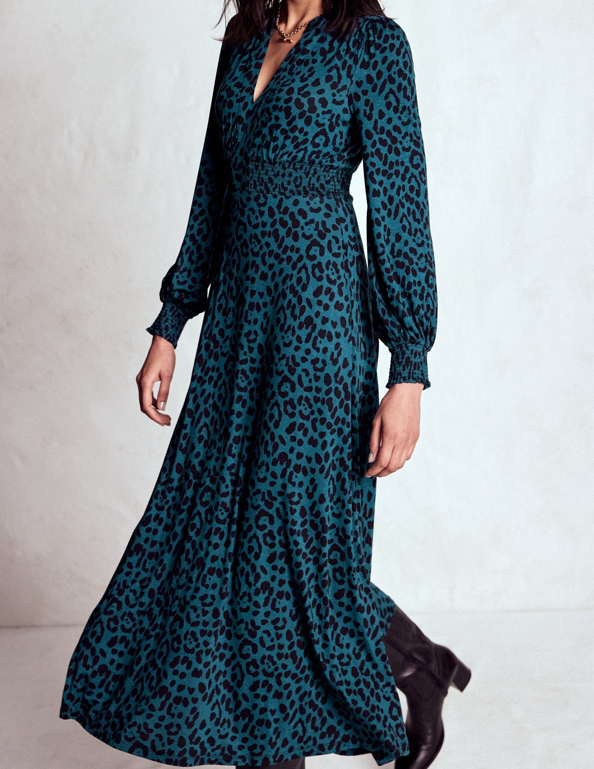 Ivy Smocked Midi Dress-Moonlit Ocean, Brushed Animal-3