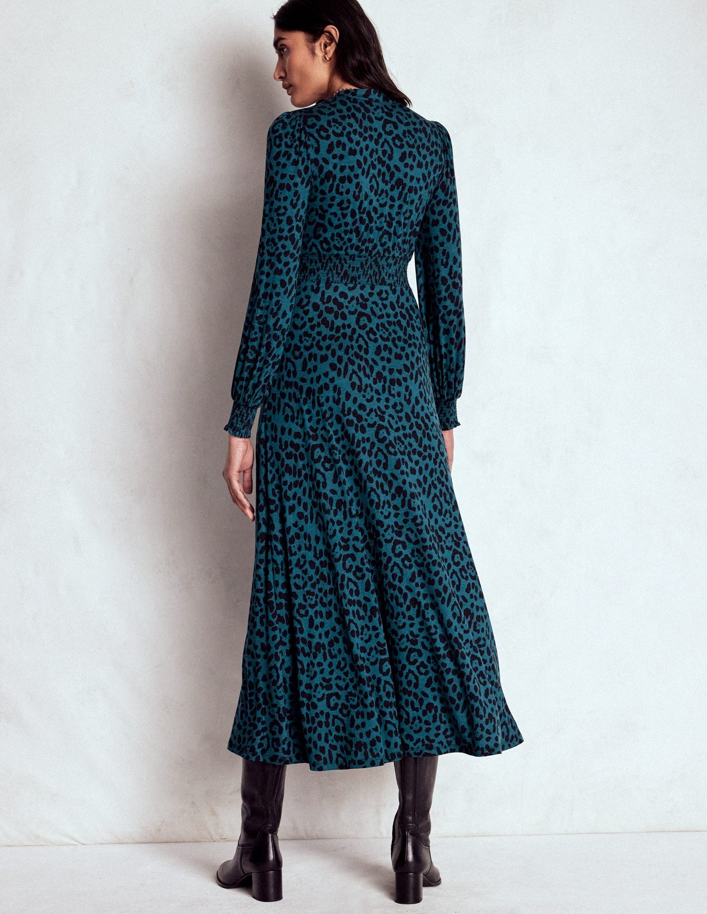 Ivy Smocked Midi Dress-Moonlit Ocean, Brushed Animal