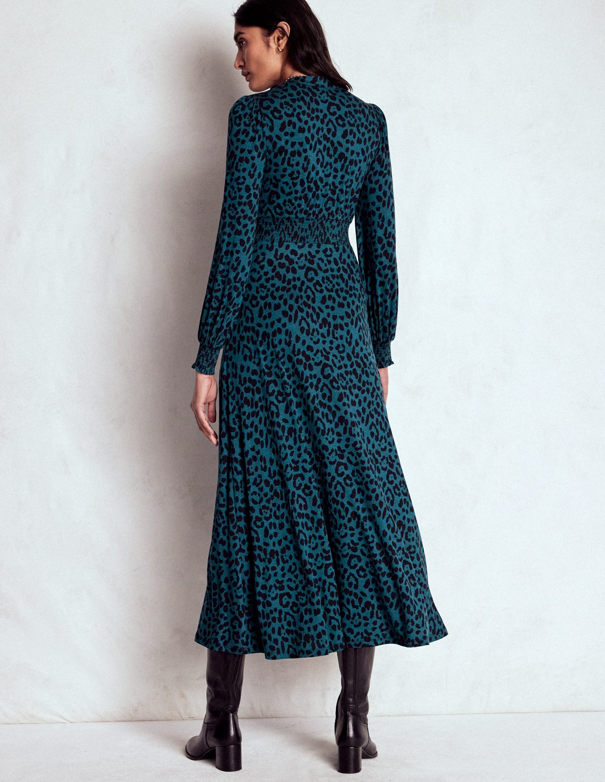 Ivy Smocked Midi Dress-Moonlit Ocean, Brushed Animal-4