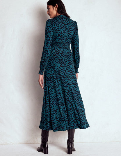 Ivy Smocked Midi Dress-Moonlit Ocean, Brushed Animal-4