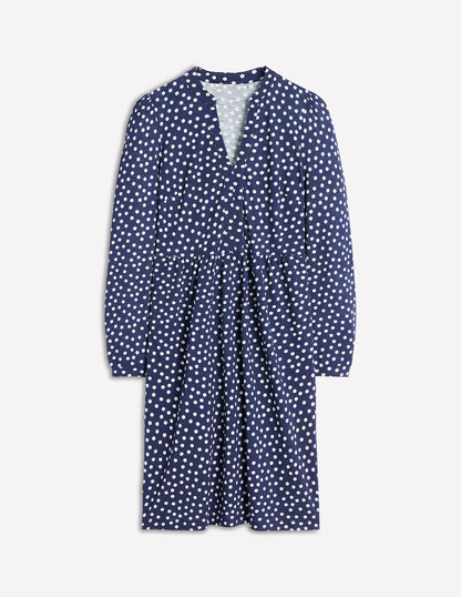 Naomi Relaxed Jersey Dress-French Navy, Abstract Dot-5