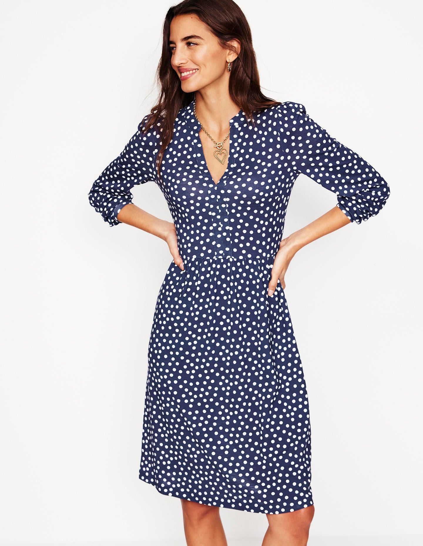 Naomi Relaxed Jersey Dress-French Navy, Abstract Dot