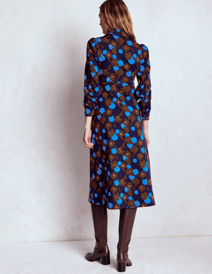 Pip Zip-Up Ponte Midi Dress-French Navy, Garden Blossom-4