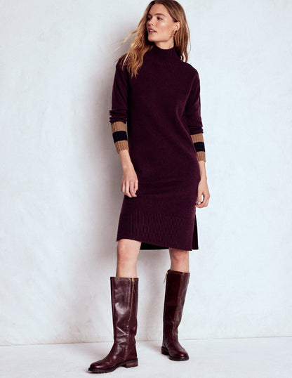 Merino Knitted Dress-Dark Cherry, Brown Stripe-5