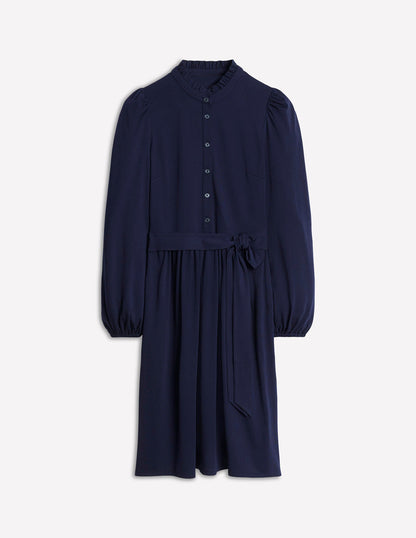 Willow Frill Short Shirt Dress-Navy-5