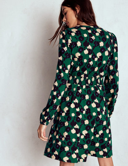 Sarah Short Jersey Dress-Emerald Night, Garden Blossom-4