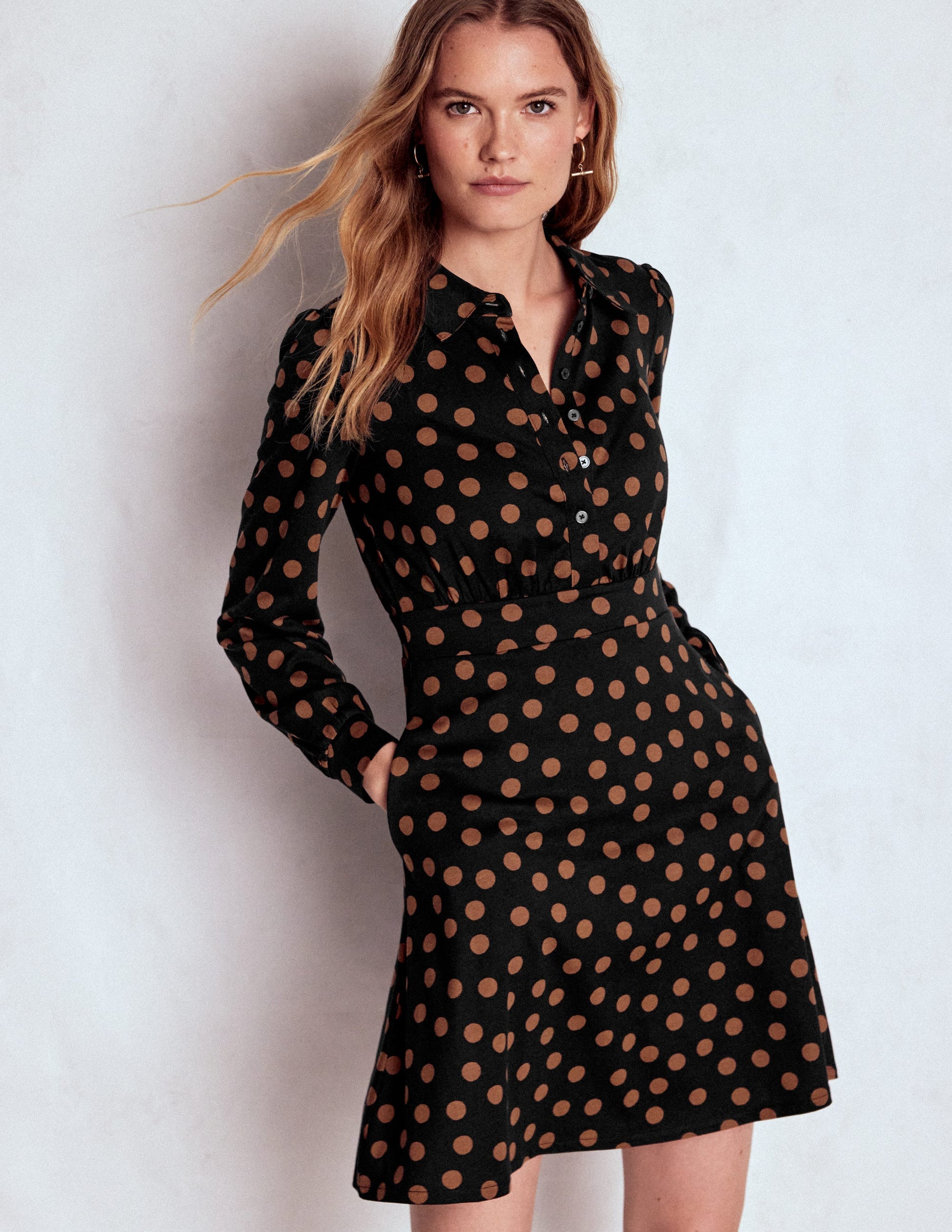 Orla Short Jersey Shirt Dress-Russet, Painted Dot-2