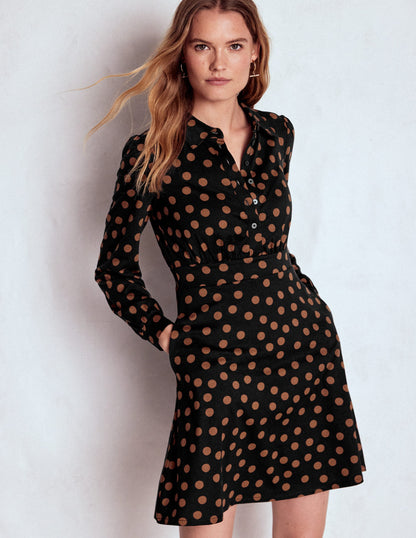 Orla Short Jersey Shirt Dress-Russet, Painted Dot-2