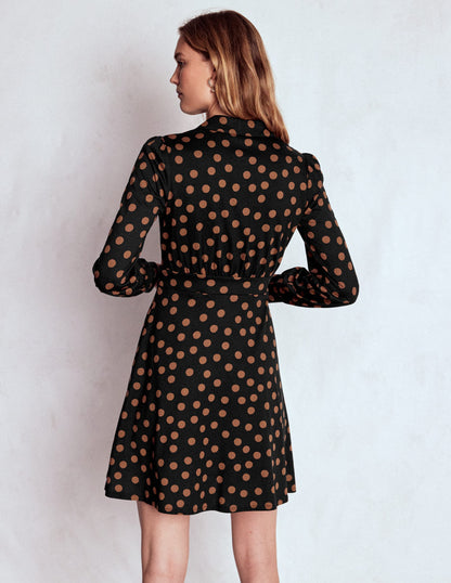 Orla Short Jersey Shirt Dress-Russet, Painted Dot-4