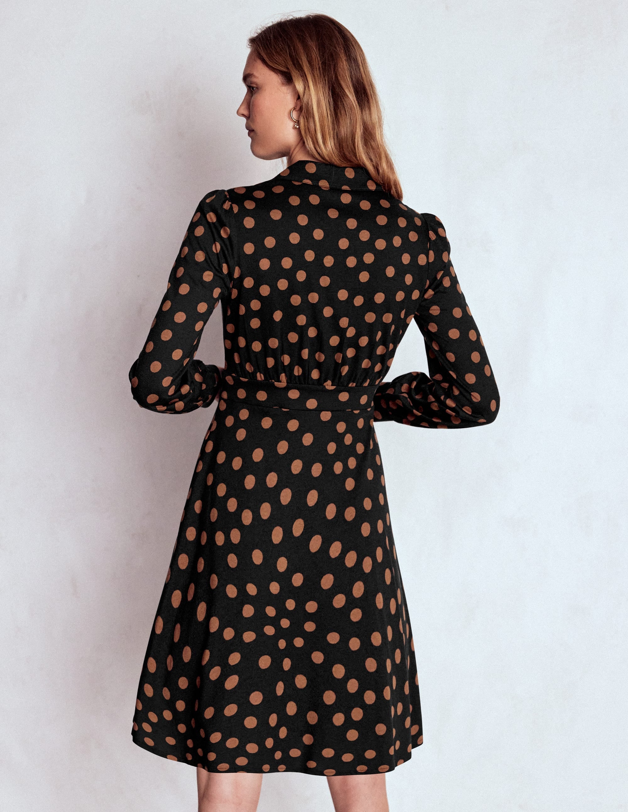 Orla Short Jersey Shirt Dress-Russet, Painted Dot - Image 3