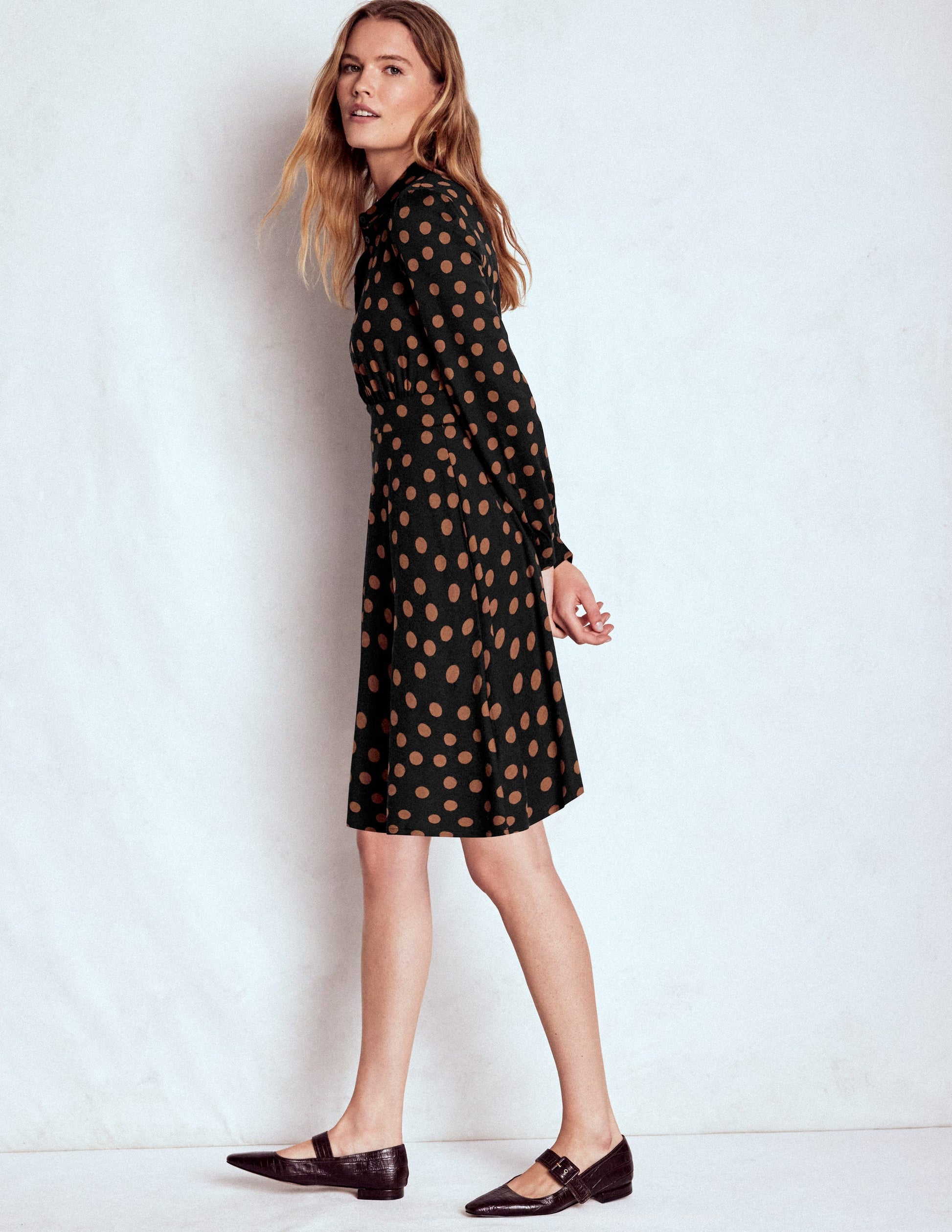 Orla Short Jersey Shirt Dress-Russet, Painted Dot-4