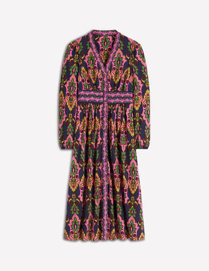 Natalia Long Sleeve Tea Dress-French Navy, Ornate Charm-6