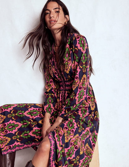 Natalia Long Sleeve Tea Dress-French Navy, Ornate Charm-2