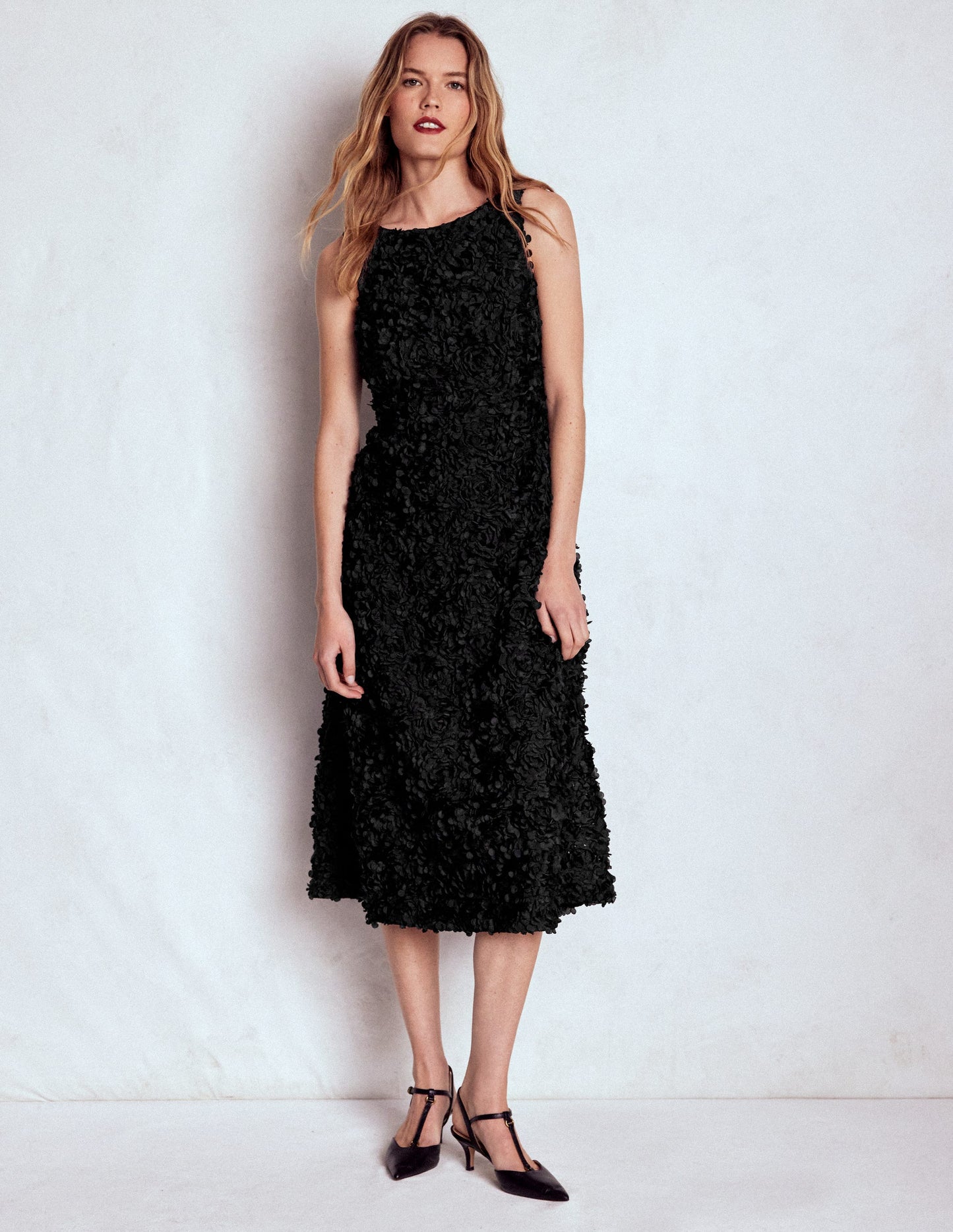 Scoop Back Fit and Flare Dress-Black