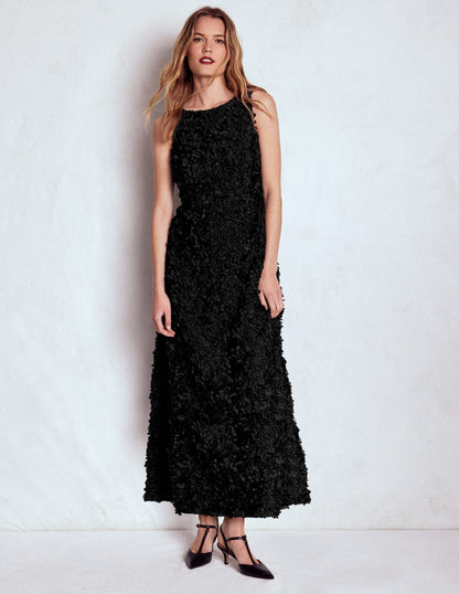 Scoop Back Fit and Flare Dress-Black-2