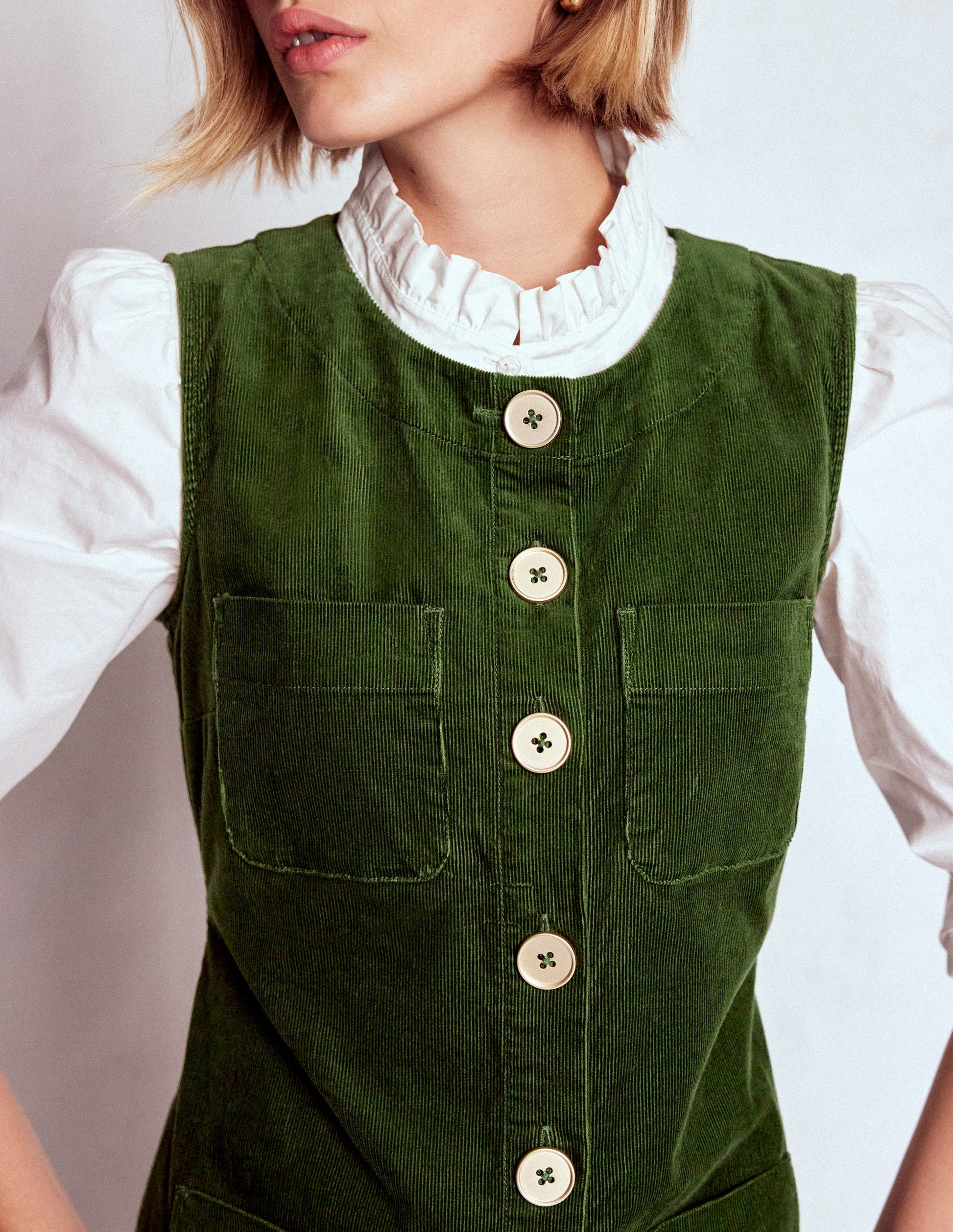 Evelyn Cord Shift Dress-Green Fir-3