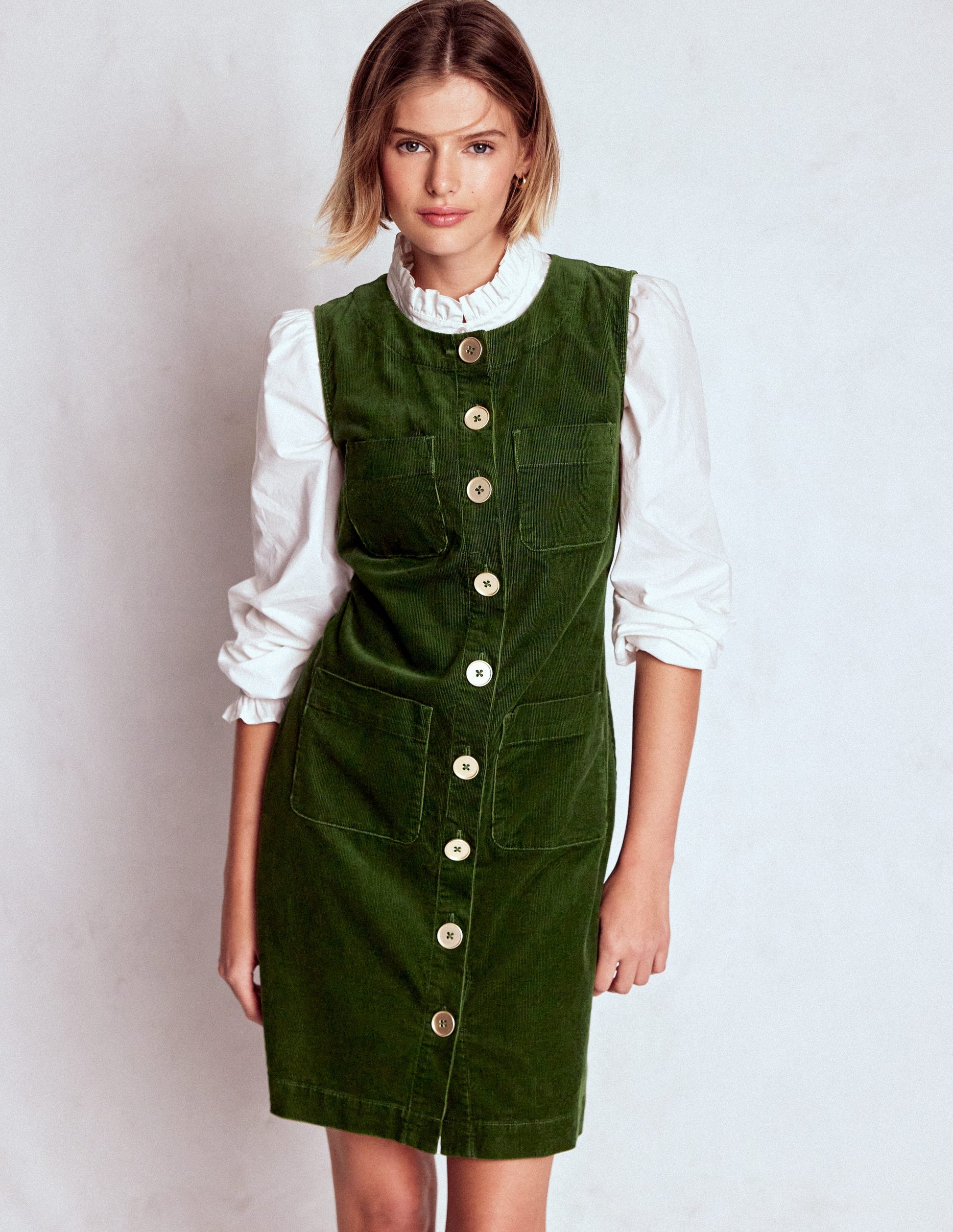 Evelyn Cord Shift Dress-Green Fir-5