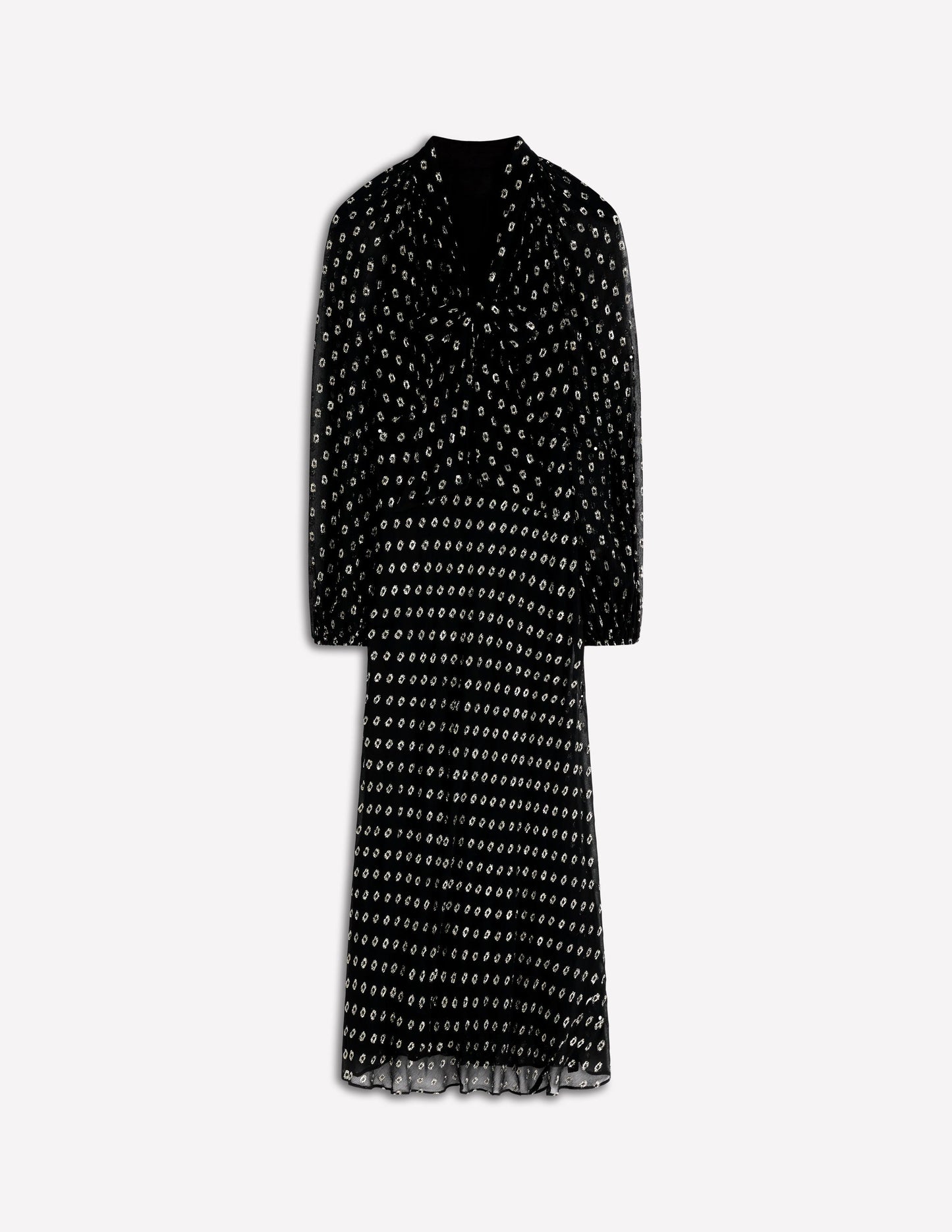 Tie Neck Midi Dress-Black and Silver Clip