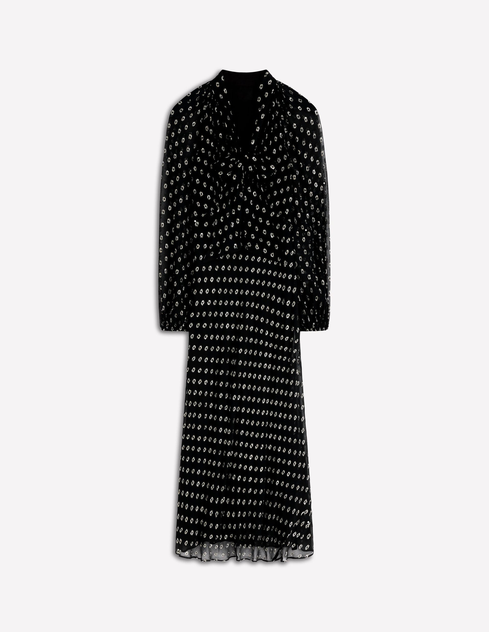 Tie Neck Midi Dress-Black and Silver Clip-7