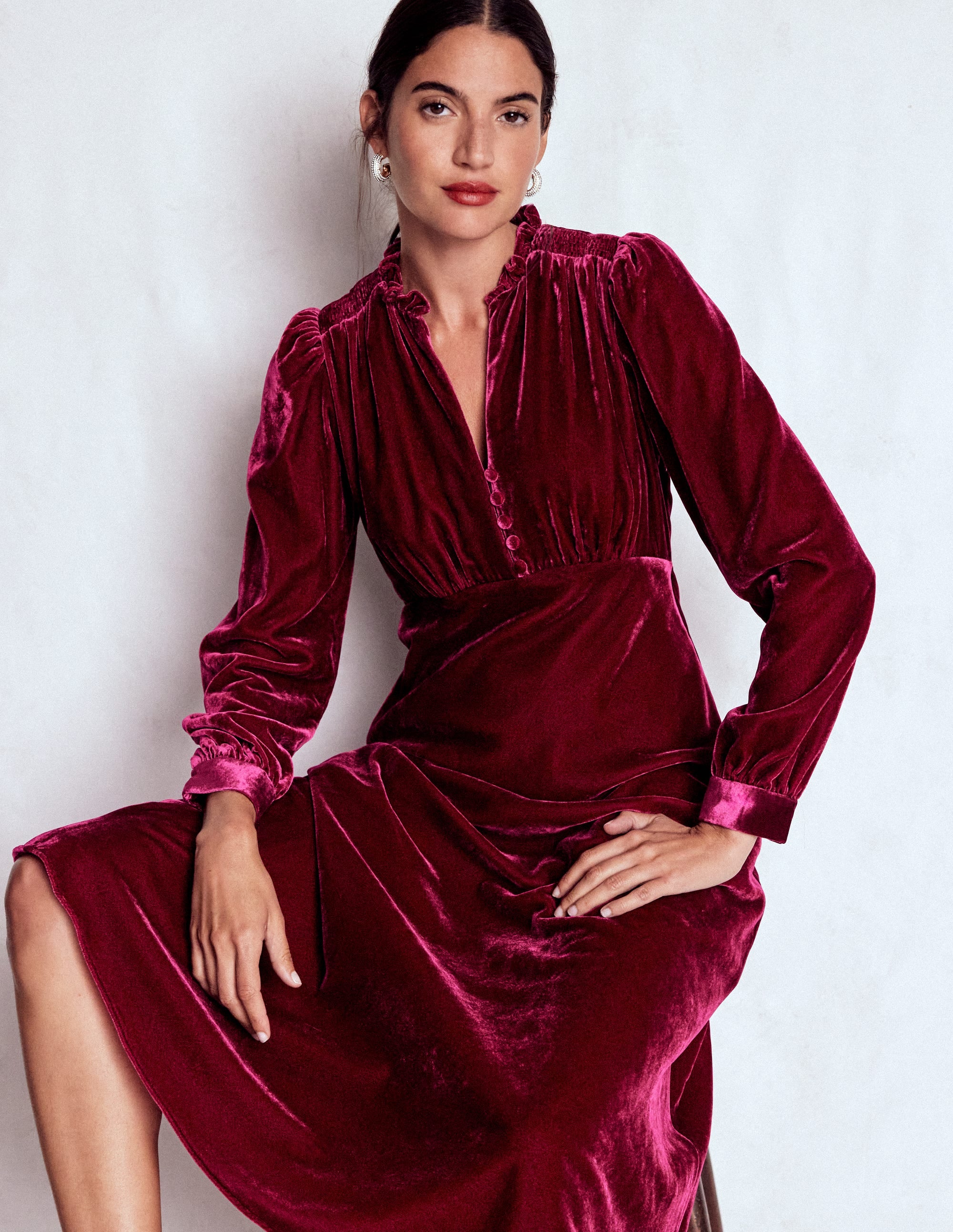 Cassie Velvet Tea Dress-Ruby Red - Image 1