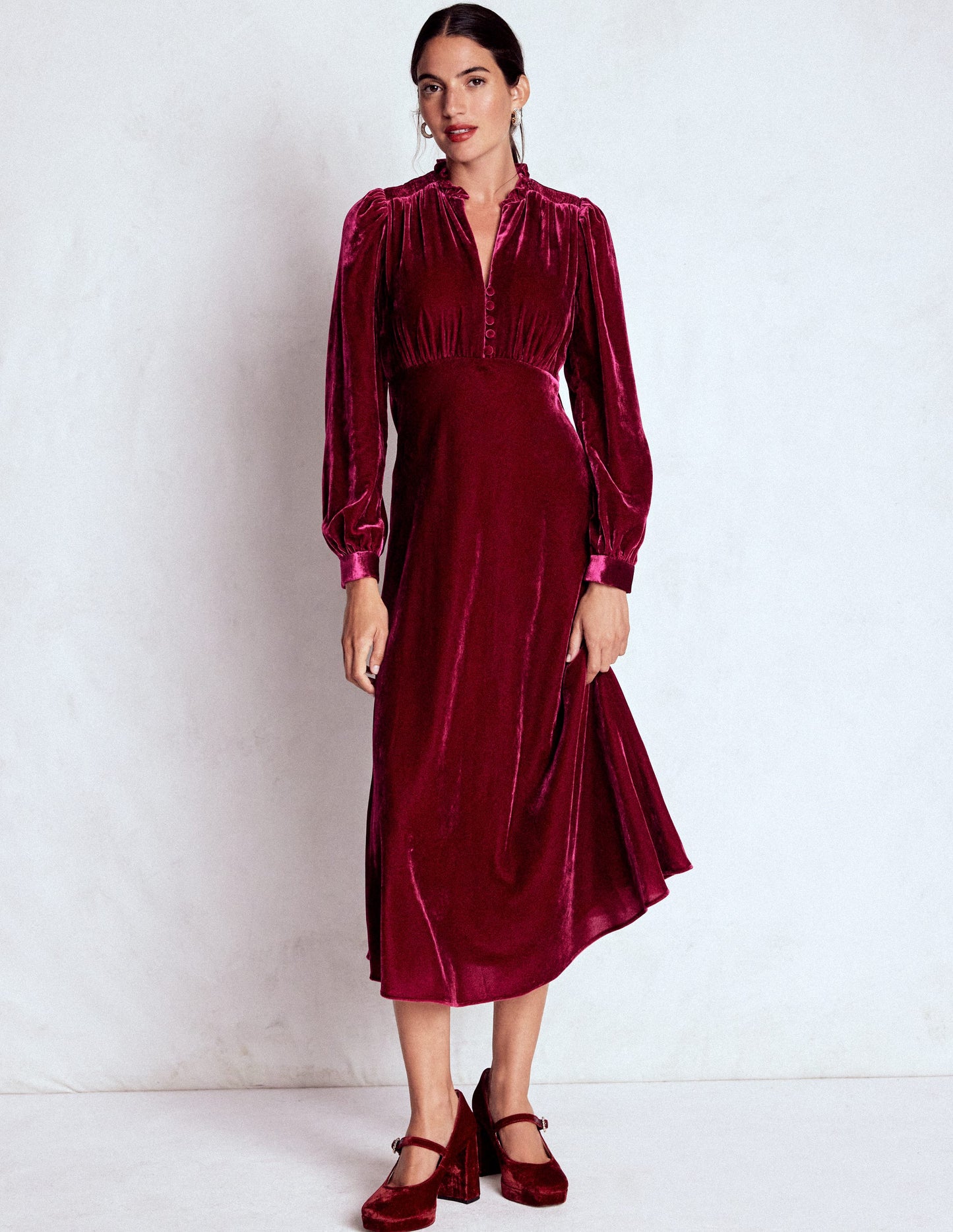 Cassie Velvet Tea Dress-Rumba Red