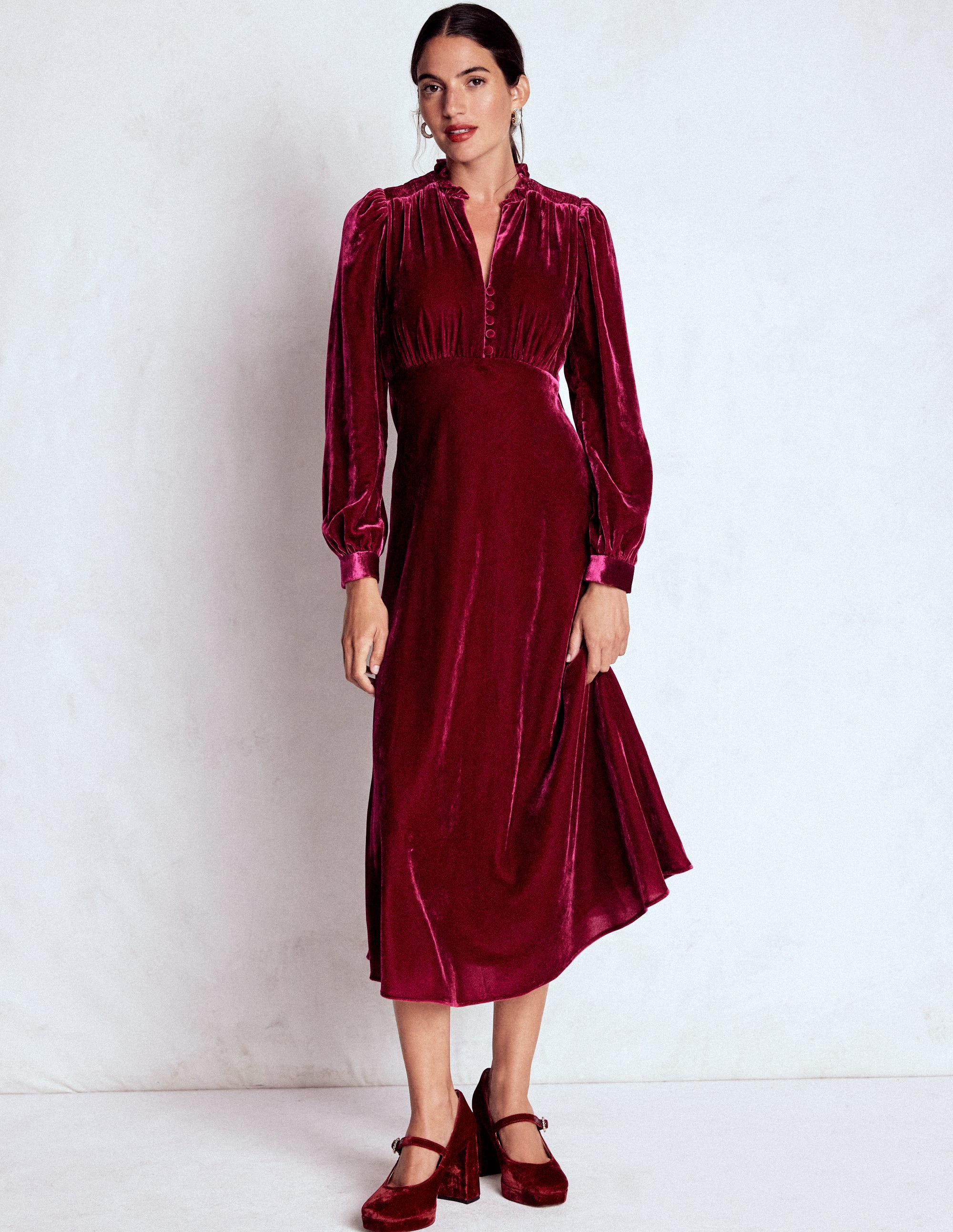 Cassie Velvet Tea Dress-Ruby Red - Image 4
