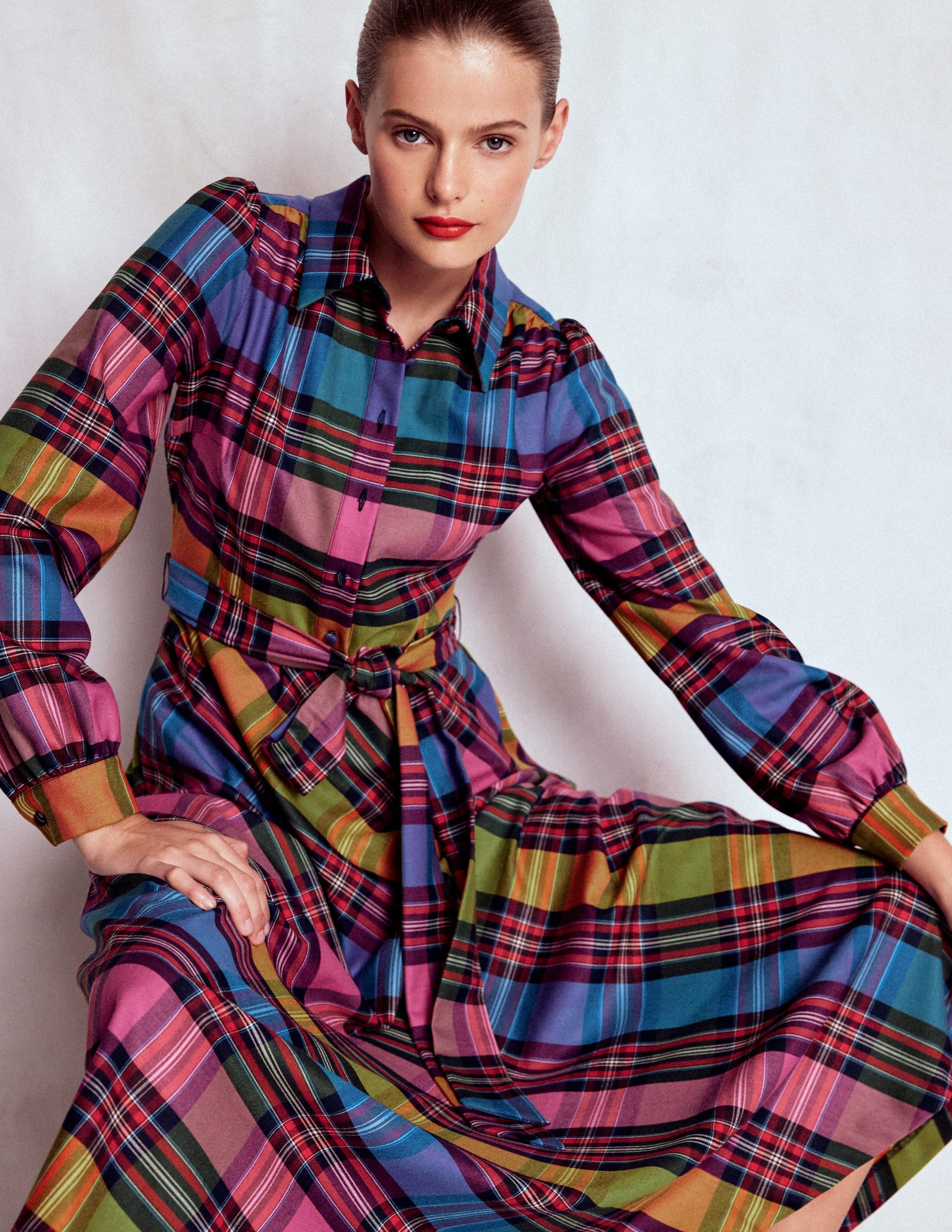 Vivienne Check Midi Dress-Multi, Blanket Check | Boden Global Vivienne Check Midi Dress-Multi, Blanket Check | Boden Global