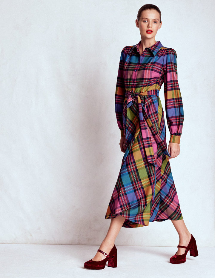 Vivienne Check Midi Dress-Multi, Blanket Check