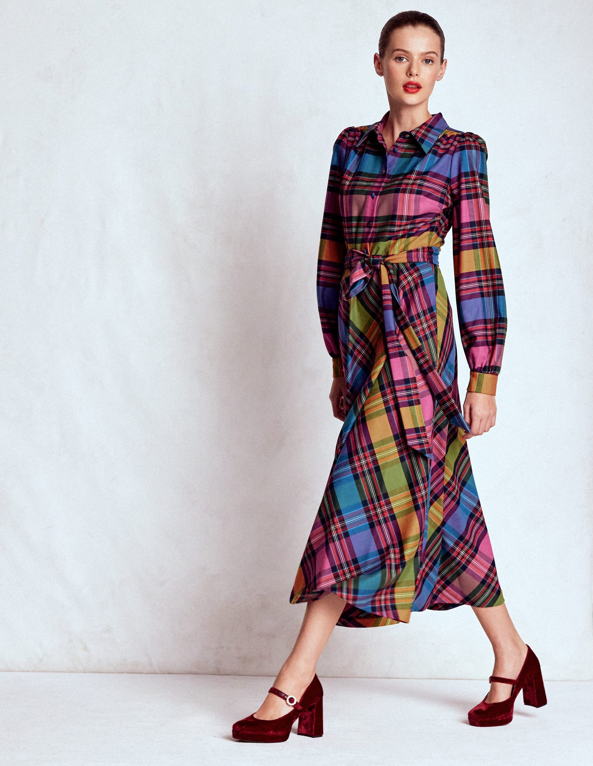Vivienne Check Midi Dress-Multi, Blanket Check-6
