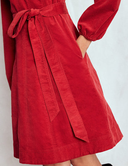 Ros Panelled Cord Short Dress-Crimson Red-3