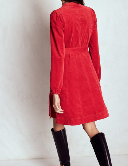 Ros Panelled Cord Short Dress-Crimson Red-4