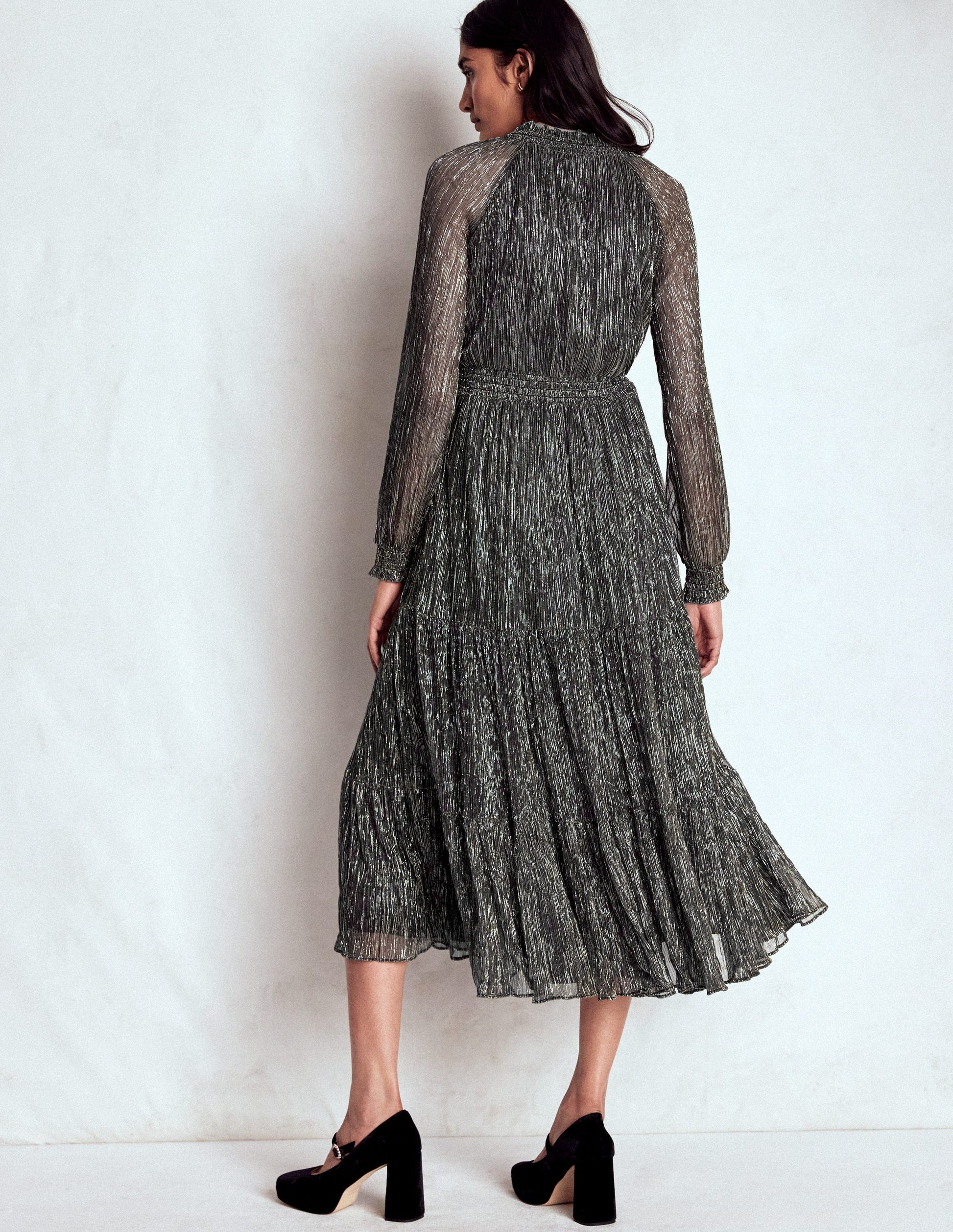 Lucille Smocked Sparkle Dress-Black and Gold-4