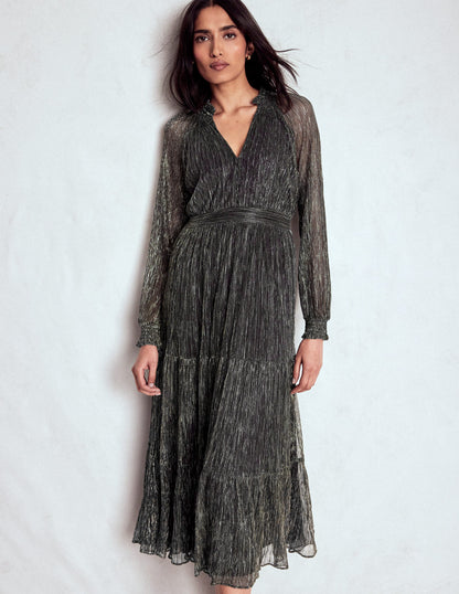 Lucille Smocked Sparkle Dress-Black and Gold-5