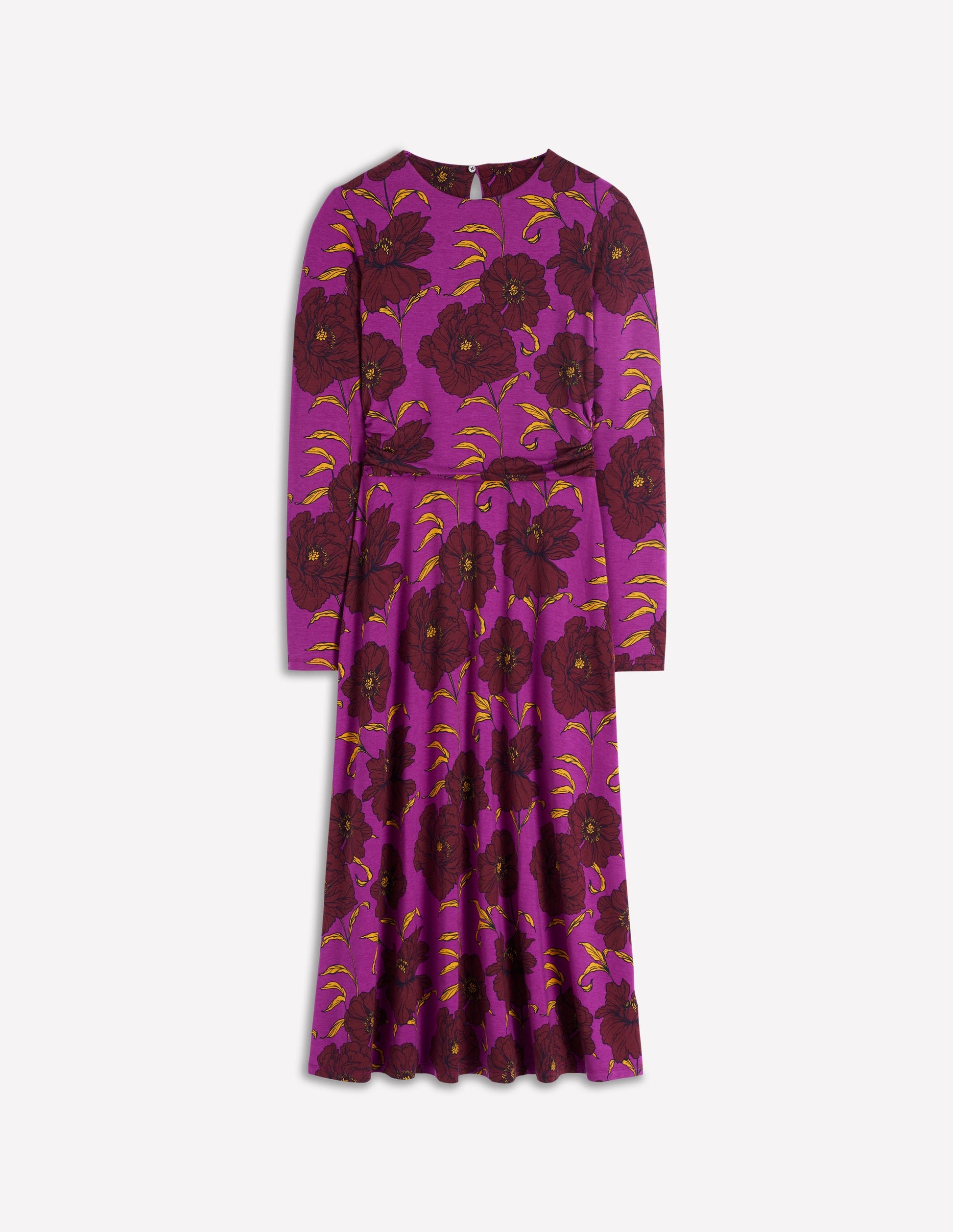 Ruched Jersey Midi Dress-Regal Purple, Peony Bloom-7