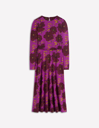 Ruched Jersey Midi Dress-Regal Purple, Peony Bloom-7