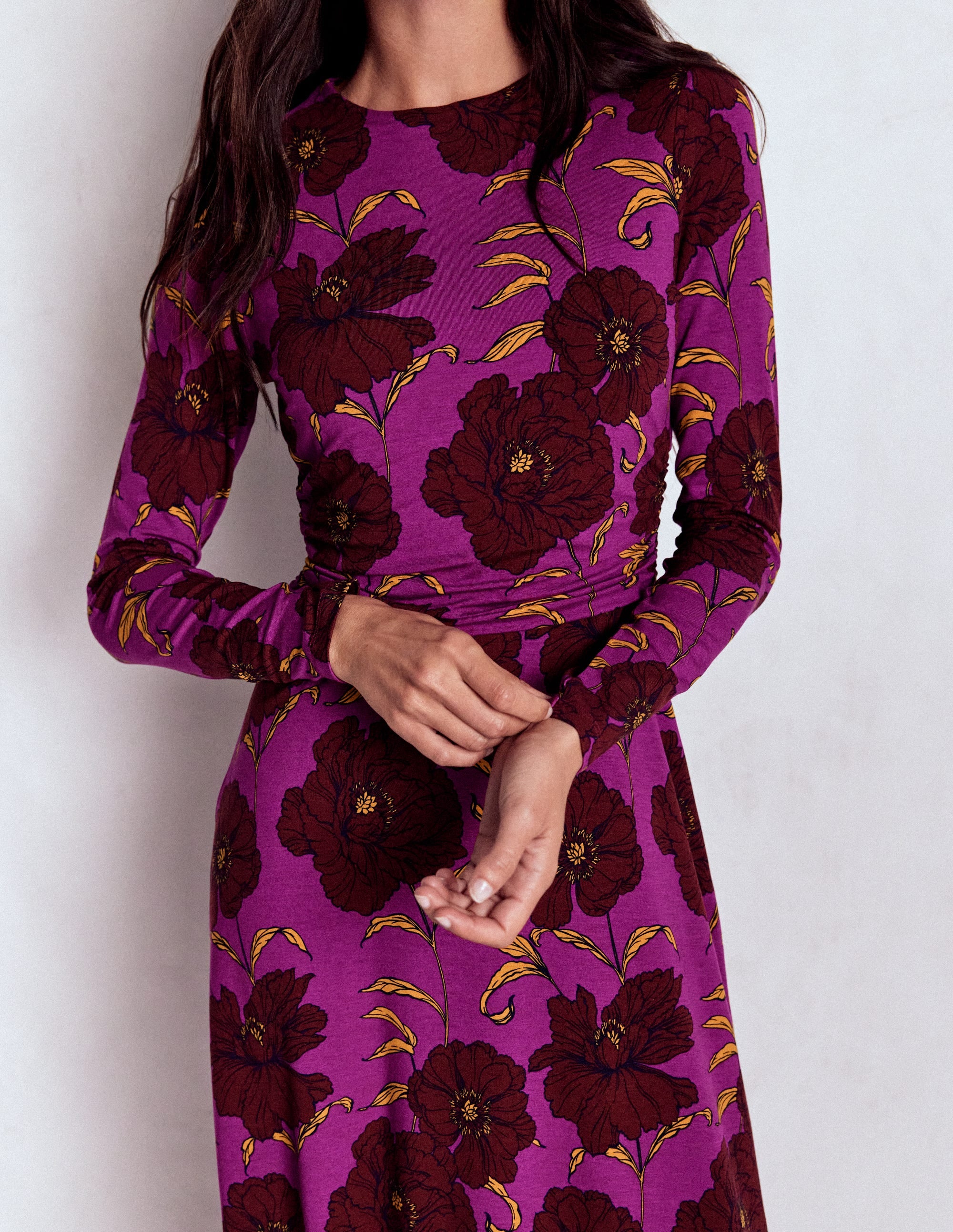 Ruched Jersey Midi Dress-Regal Purple, Peony Bloom - Image 2