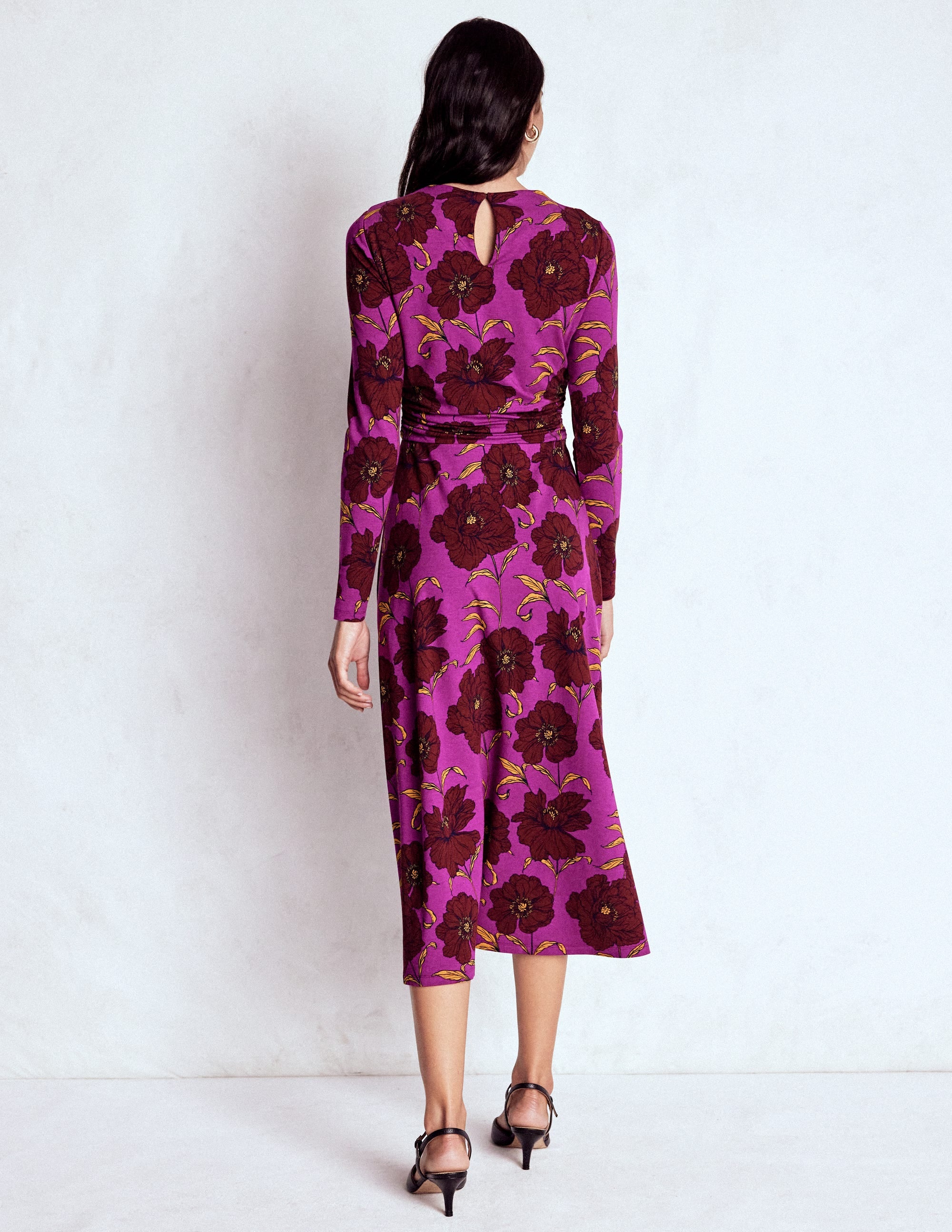 Ruched Jersey Midi Dress-Regal Purple, Peony Bloom - Image 3