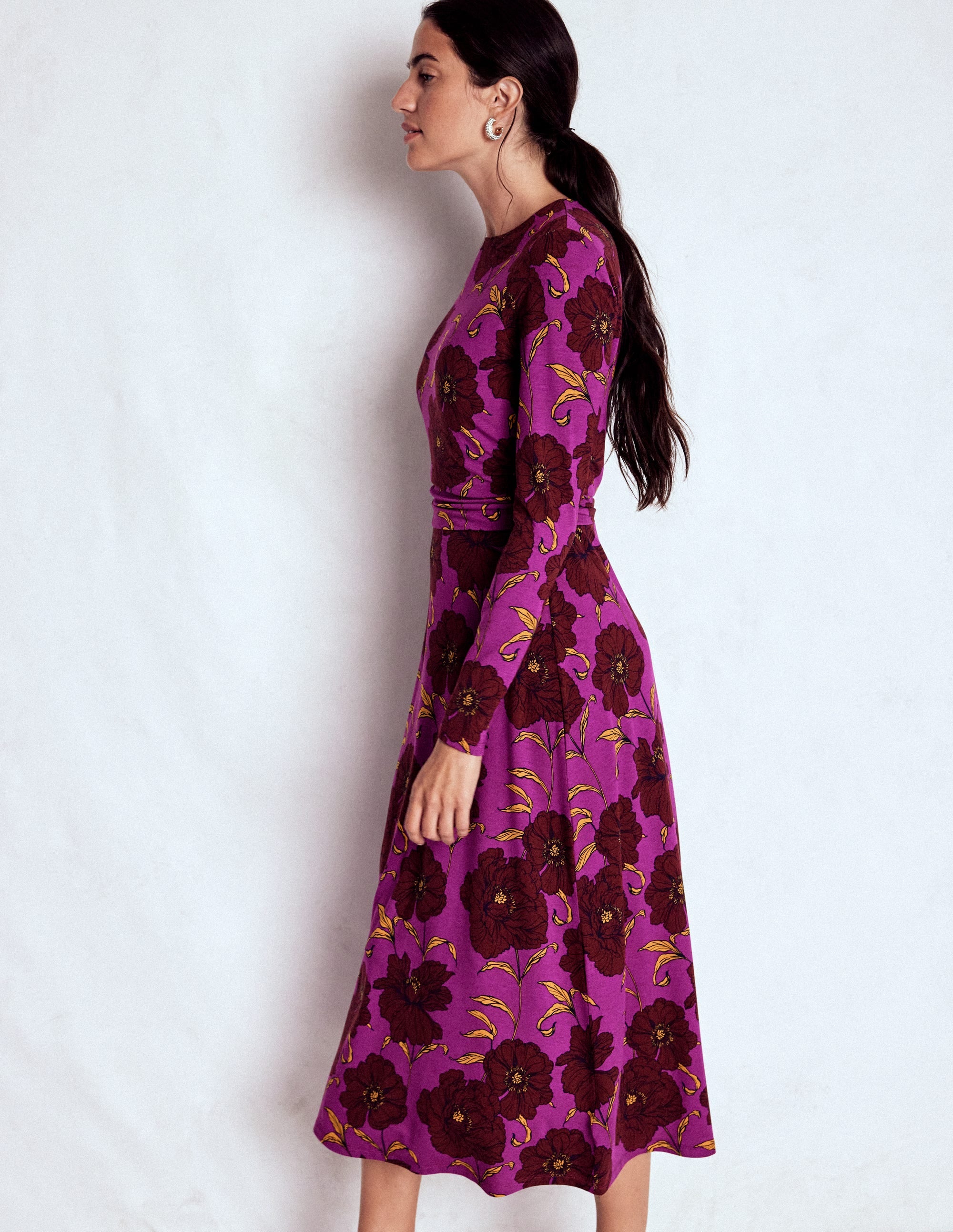 Ruched Jersey Midi Dress-Regal Purple, Peony Bloom - Image 5