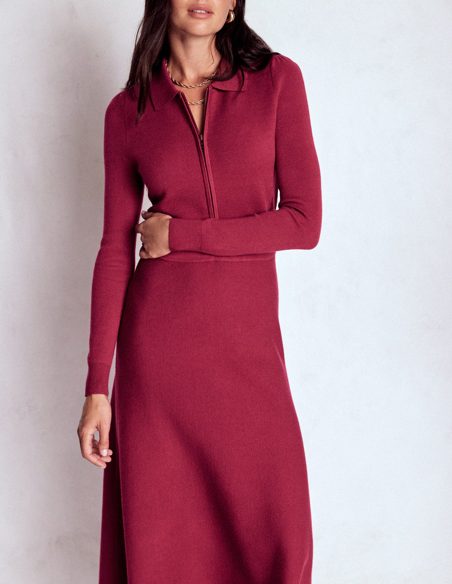 Fiona Zip Front Knitted Dress-Ruby Red
