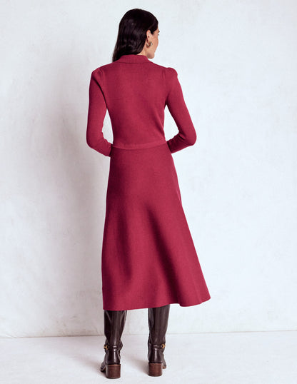 Fiona Zip Front Knitted Dress-Ruby Red-4