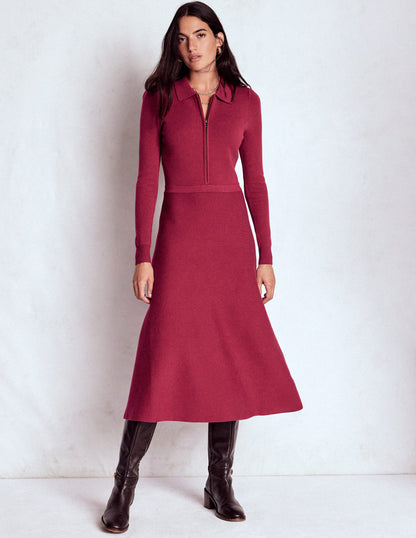 Fiona Zip Front Knitted Dress-Ruby Red-5