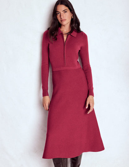 Fiona Zip Front Knitted Dress-Ruby Red-6