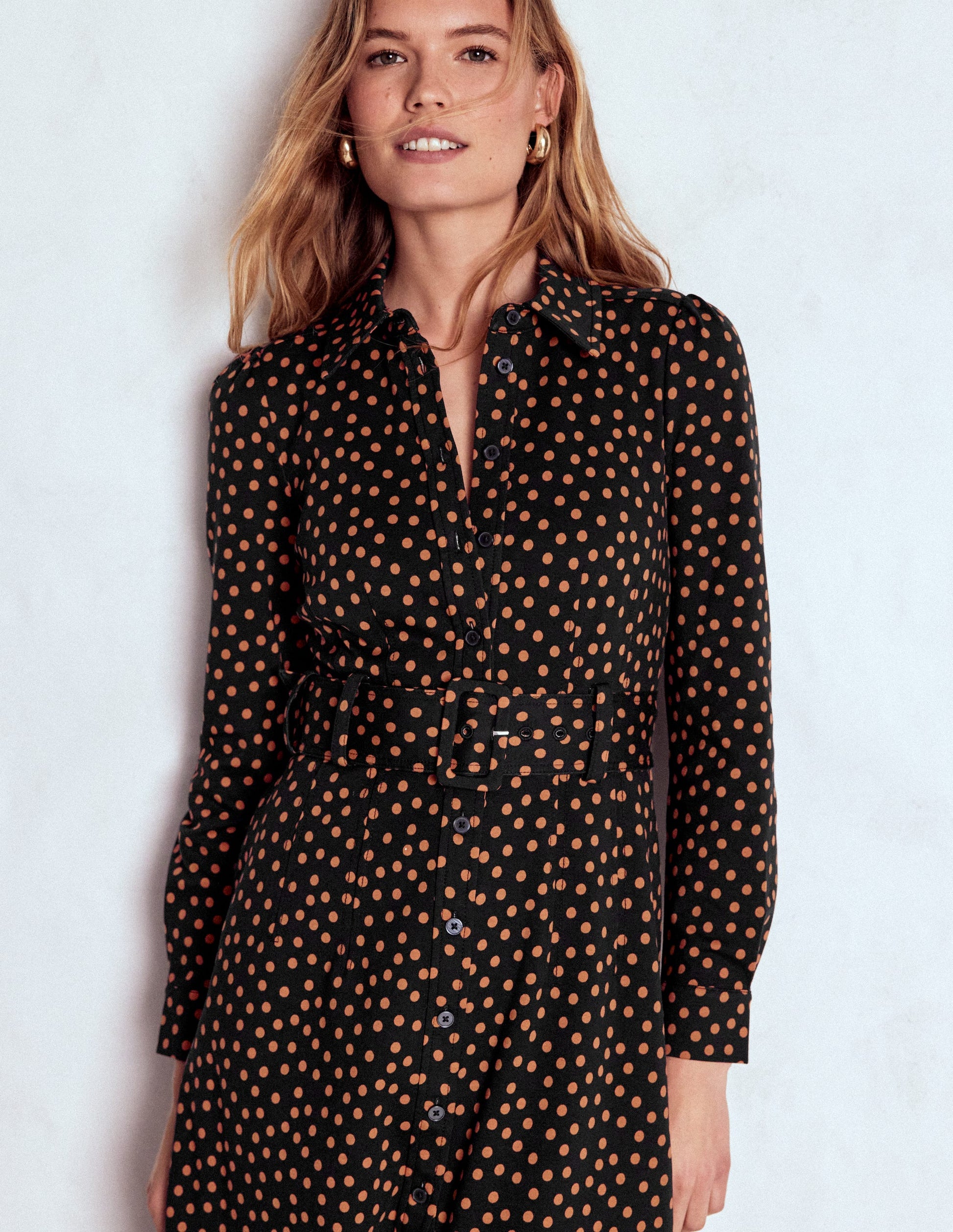 Anita Long Sleeve Shirt Dress-Black, Painted Dot-2