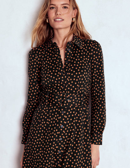Anita Long Sleeve Shirt Dress-Black, Painted Dot-2