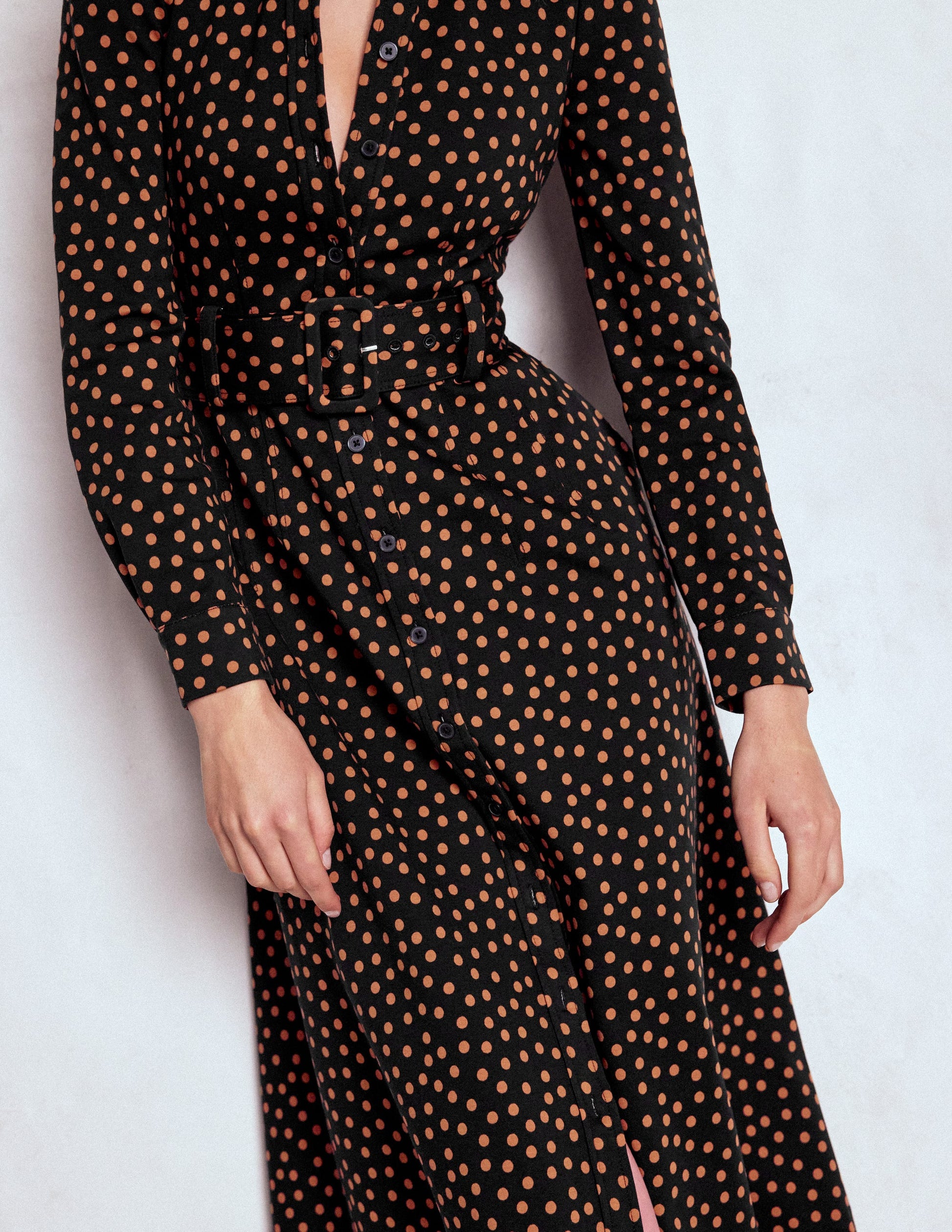 Anita Long Sleeve Shirt Dress-Black, Painted Dot-3