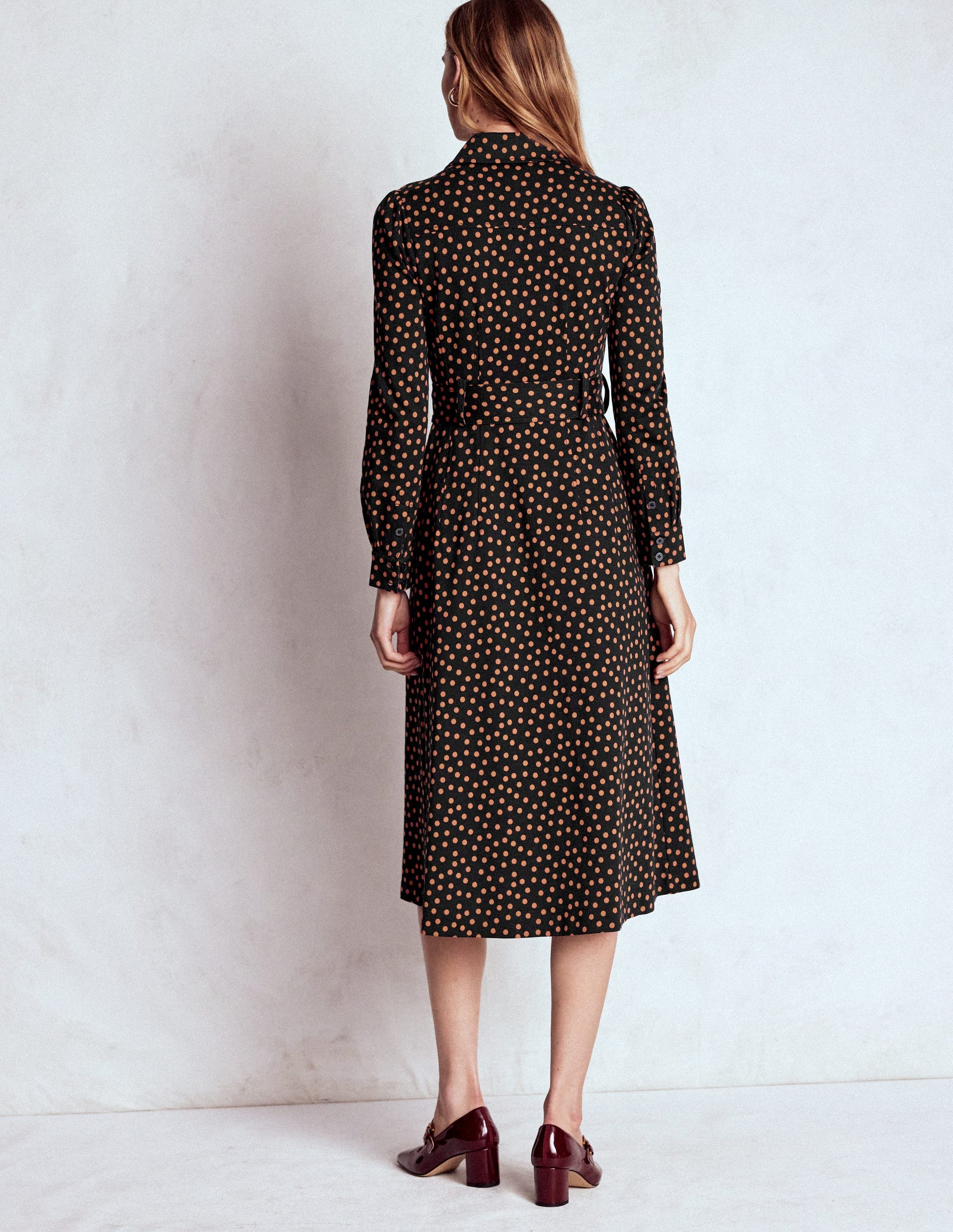 Anita Long Sleeve Shirt Dress-Black, Painted Dot-4