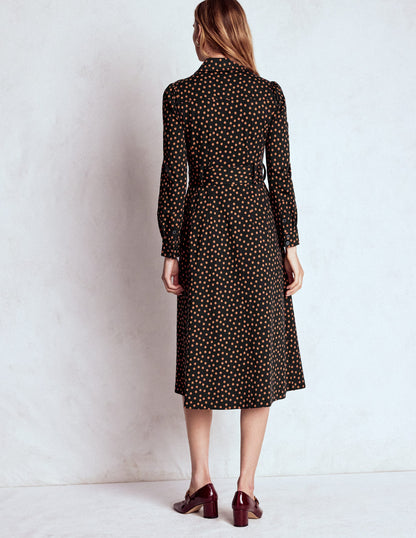 Anita Long Sleeve Shirt Dress-Black, Painted Dot-4