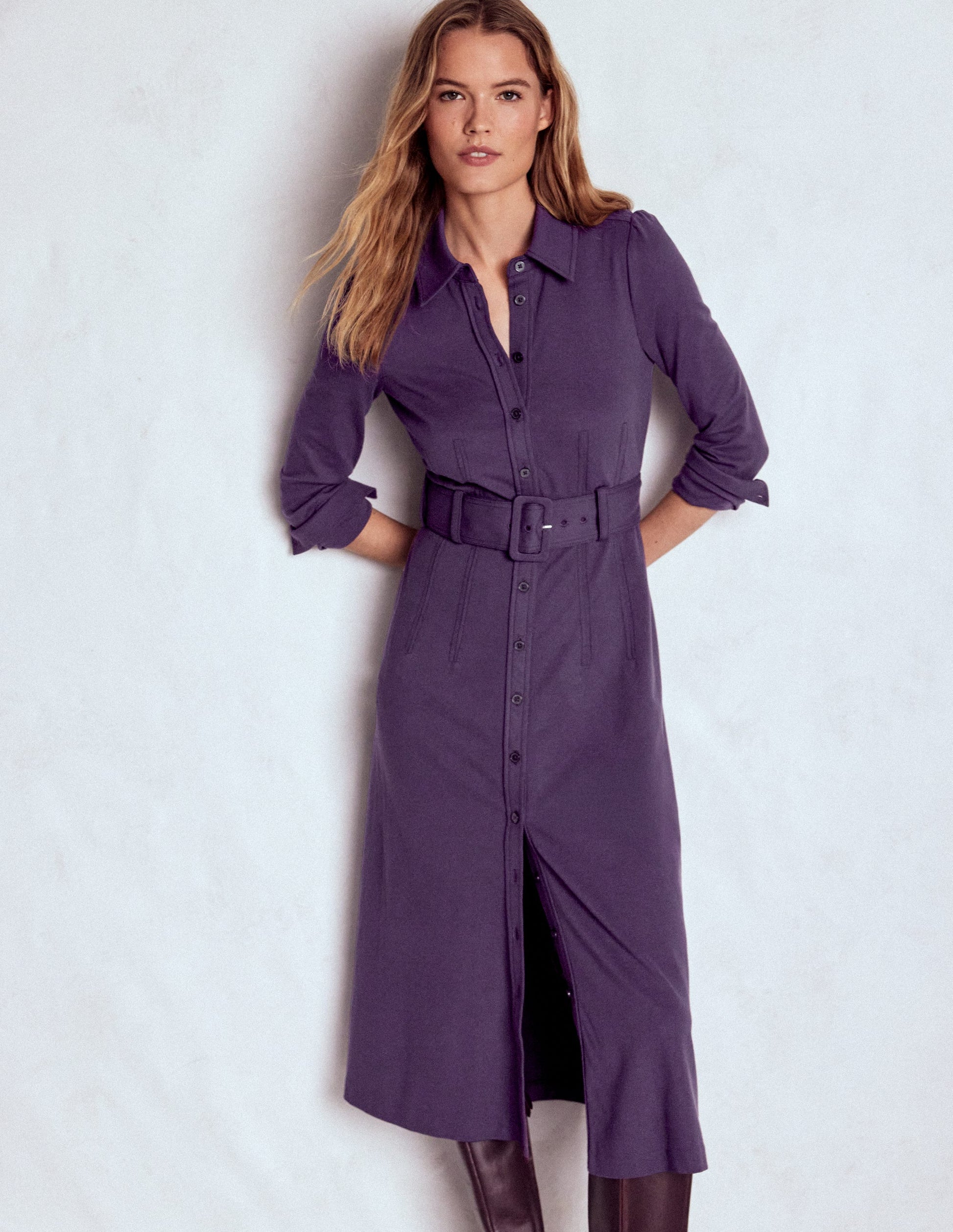 Anita Long Sleeve Shirt Dress-Blackberry-5