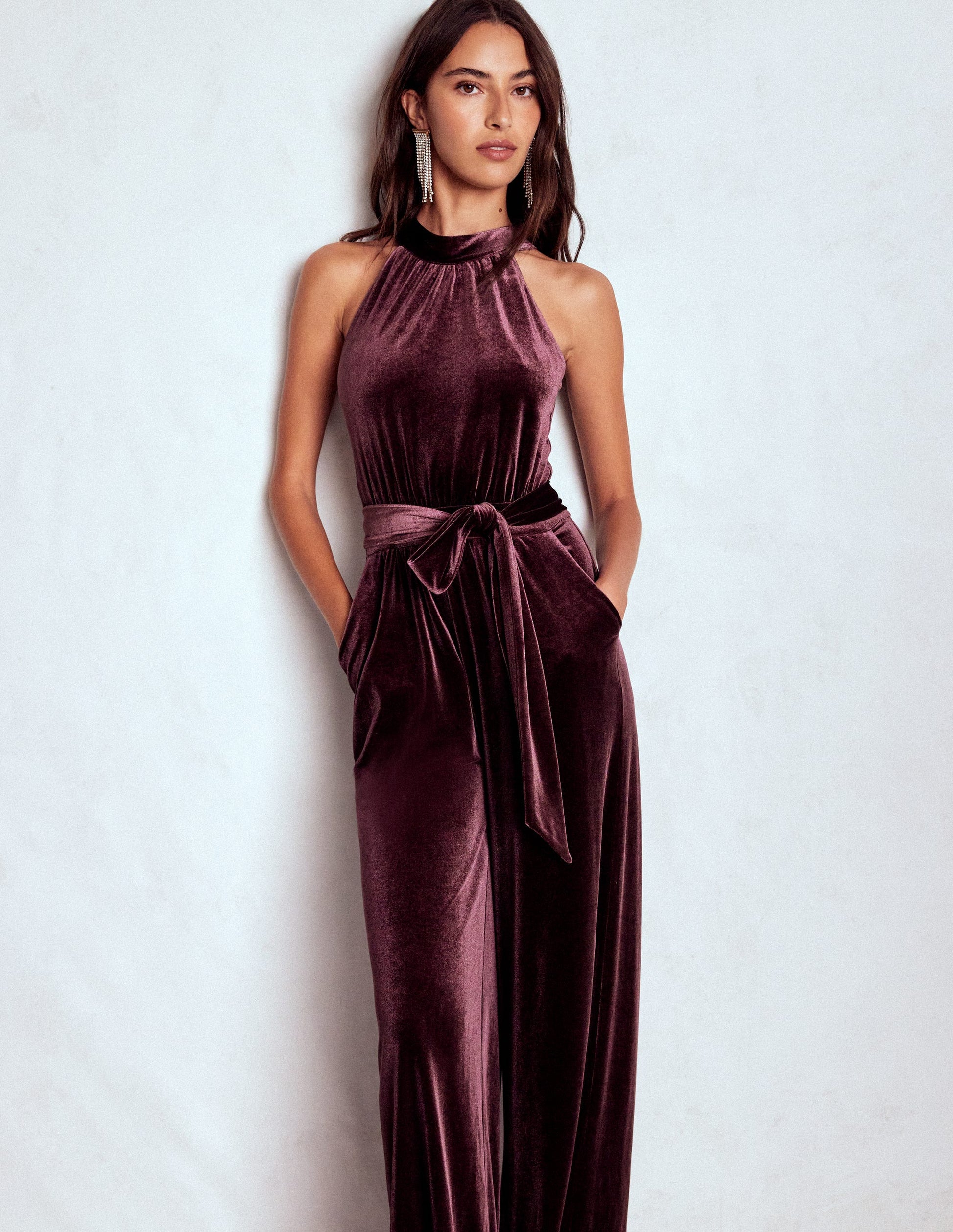 Jersey Halter Jumpsuit-Dark Cherry-2