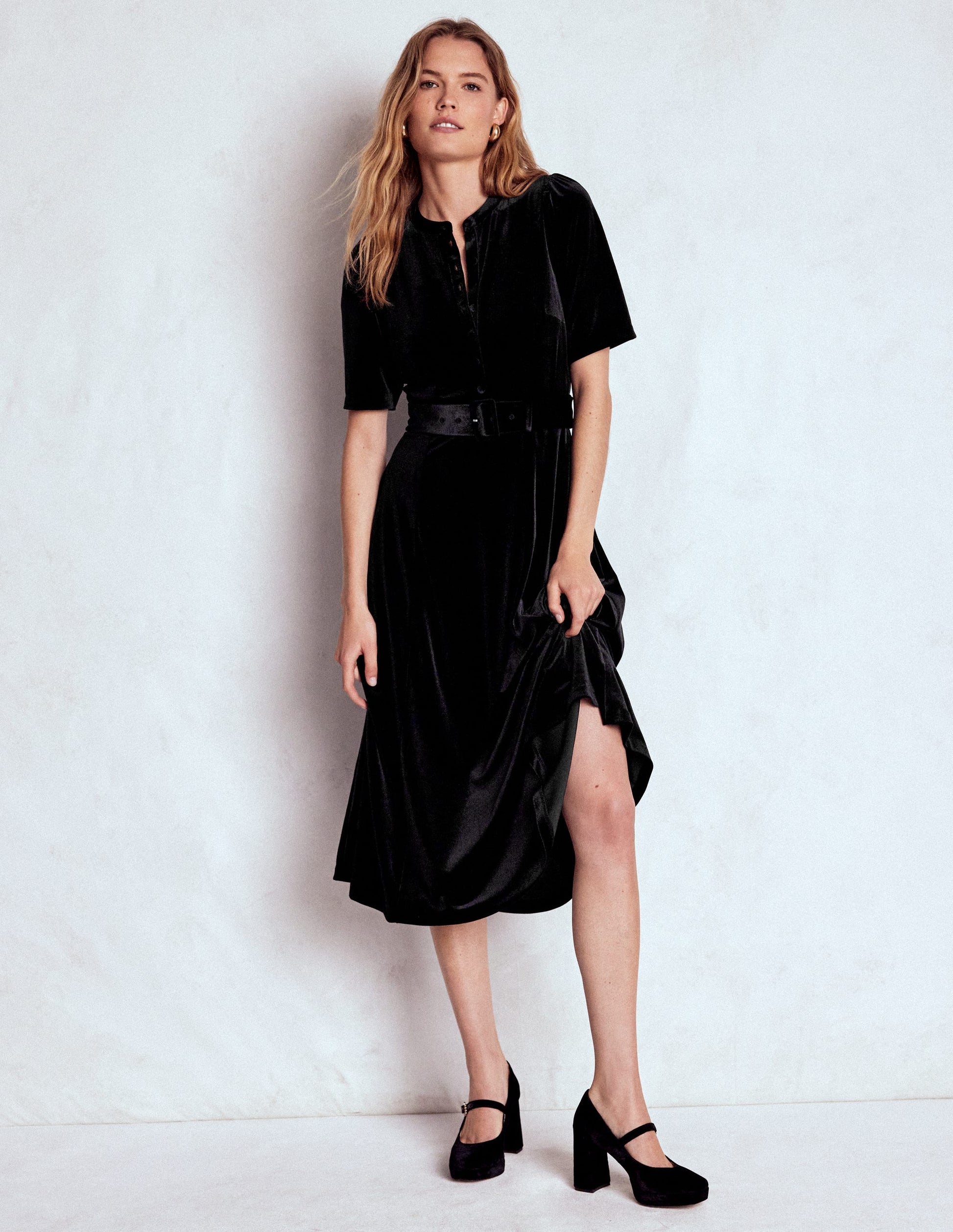 Kate Velvet Shirt Dress-Black-5